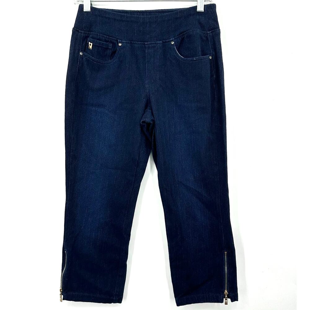 Belle by Kim Gravel Blue Denim Pull On Stretch Jean Capris Ankle Zip Womens 4P
